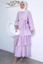 Ruffled Hijab Dress with Elastic Waist and Belt Detail - 3