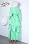 Ruffled Hijab Dress with Elastic Waist and Belt Detail - 4