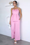 Gülseli Women's Adjustable Strap Rose Figured Blouse and Elastic Waist Trousers Two-Piece Set - 5