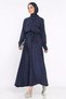 Polo Collar Waist Belted Double Pocket Hijab Dress - 3