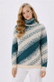 Women's Patterned Knitwear Sweater Turtleneck Petrol Ecru Long Sleeve Stylish Winter Sweater - 5