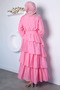 Ruffled Hijab Dress with Elastic Waist and Belt Detail - 4