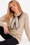 Women's Beige Knitwear Cardigan with Scarf Detail, Buttoned, Long Sleeve, Crew Neck, Stylish Knitted Cardigan - 5