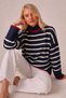 Women's Turtleneck Striped Knitwear Sweater Navy Blue Ecru Red Detailed Long Sleeve - 6