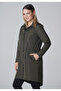 Women's Khaki Zippered Hooded Short Trench Coat - 2