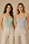 Women's 2-Piece Lace Detailed Thin Strap Cotton Flexible Undershirt Gray Blue-Green