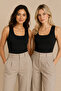 Women's 2-Piece Square Collar Thick Strap Cotton Flexible Basic Undershirt Black