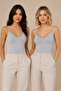 Women's 2-Piece Lace Detailed Thin Strap Cotton Flexible Undershirt Gray Blue