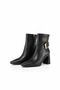Women's Zippered Boots Genuine Black Leather - 4