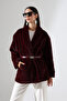 Women's Burgundy Color Oversize Goldfox Bleyzir Belted Jacket - 4