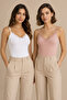 Women's 2-Piece Lace Detailed Thin Strap Cotton Flexible Undershirt White-Powder