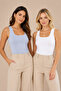Women's 2-Piece Square Collar Thick Strap Cotton Flexible Basic Undershirt White-Blue