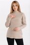 Women's Beige Turtleneck Ribbed Knitwear Sweater Long Sleeve Stylish Knitted Sweater - 2