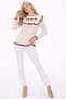 Women's Ecru Knitwear Sweater with Flounce Ruffle Detail, Embroidered Text, Red Navy Blue Stripes, Long Sleeves - 3