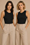 Women's 2-Piece Crew Neck Sleeveless Cotton Flexible Basic Undershirt Black
