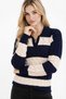 Women's Navy Blue Ecru Striped Knitwear Sweater Polo Collar Hair Braided Long Sleeve Knitted Sweater