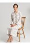 100% Cotton Long Sleeve Floral Patterned Large Size Women'S-Mom's Nightgown - 2