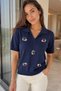 Gülseli Women's Polo Collar Floral Embroidered Knitwear Blouse - 2