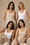 Women's 4-Piece U-Neck Thick Strap Cotton Flexible Basic Undershirt 2 White-2 Skin