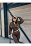 Women's Brown Oversize Hooded Crop Cardigan - 4