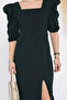 Women's Backless Slit Square Neck Dress - 3