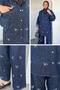 Elastic Waist Embroidered Trousers, Front Snap Button Shirt, Islamic Clothing Two-Piece Set - 2