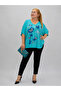 Plus Size Lycra V-Neck Butterfly Printed Short Sleeve Women's Blouse