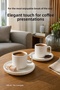 2-Person Striped White Porcelain Coffee Cup Set 100 ml Stylish Coffee Cup Set with Saucers - 2