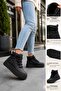 Women's Black Platform Boots Thick Soled Furry Lace-Up Winter Casual Boots 26-538 - 2