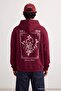 Bordo Oversize/Geniş Kesim Kapüşonlu Baskılı İçi Polar/Sıcak Tutan Sweatshirt TMNAW24SW00100 - 5