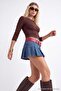 Kahverengi Fitted/Vücuda Oturan Büzgülü Truvakar Kol Crop Örme T-Shirt TWOAW27TS00050 - 5