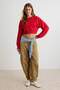 Kırmızı Kalın Şardonsuz Regular Kalıp Bisiklet Yaka Crop Boy Örme Sweatshirt TWOAW27SW00056 - 2