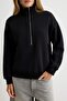 Siyah Kalın İçi Polarlı Fermuarlı Dik Yaka Oversize/Geniş Kesim Örme Sweatshirt TWOAW27SW00078 - 4