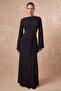 Black Tie-Waist Detailed A-Line/Flare Maxi Knitted Dress Tpraw27El00020