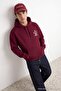 Bordo Oversize/Geniş Kesim Kapüşonlu Baskılı İçi Polar/Sıcak Tutan Sweatshirt TMNAW24SW00100 - 2