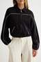 Siyah Kontrast Biye Detaylı Fermuarlı Polo Yaka Regular Kalıp Örme Hırka/Sweatshirt TWOAW27SW00087 - 3