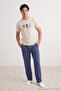 Bej-İndigo Regular Baskılı %100 Pamuk Örme Pijama Takımı TMNAW27PT00016 - 2