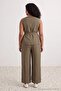 Khaki Waist-Fitted Button Detailed Woven Plus Size Top and Bottom Set Tbbss26Cp00035 - 4