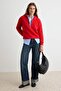 Kırmızı Kalın İçi Polarlı Fermuarlı Dik Yaka Oversize/Geniş Kesim Örme Sweatshirt TWOAW27SW00078 - 3