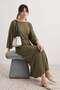 Khaki A-Line/A Bell-Shaped Knitted Tie-Up Detail Batwing Sleeve Hijab Dress Tctaw27Eb00025 - 2