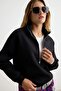 Siyah Kalın İçi Polarlı Fermuarlı Dik Yaka Oversize/Geniş Kesim Örme Sweatshirt TWOAW27SW00078