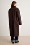 Kahverengi Oversize Kadife Yakalı Ekose Astarlı Uzun Trençkot TWOAW27TR00033 - 4