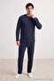 Lacivert Regular Fit Düğmeli Yaka Örme Pijama Takımı TMNAW27PT00028