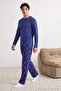 Navy Blue Regular Fit Flamingo Printed Knitted Pajama Set Tmnaw27Pt00022 - 4