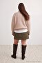 Bej Selanik/Triko Görünümlü Fermuarlı Yaka Regular/Normal Kalıp Örme Sweatshirt TBBAW23AO00006 - 3