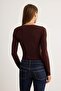 Kahverengi Fitted/Vücuda Oturan Büzgü/Drape Detaylı Kalp Yaka Örme Body TWOAW27BD00004 - 4