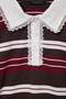 Kahverengi Bordo Çizgili Dantelli Polo Yaka Oversize/Geniş Kesim Pamuklu Örme T-Shirt TWOAW27TS00052 - 11