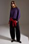 Koyu Mor Soft/Yumuşak Dokunuşlu Oversize/Geniş Kesim Bisiklet Yaka Örme Sweatshirt TWOAW27SW00143 - 2