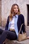 Wardrobe Essentials Lacivert Yünlü V Yaka Vatkalı Oversize Triko Hırka TWOAW27HI00144 - 3