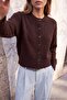 Wardrobe Essentials Kahverengi Yünlü Bisiklet Yaka Basic Triko Hırka TWOAW27HI00098 - 4